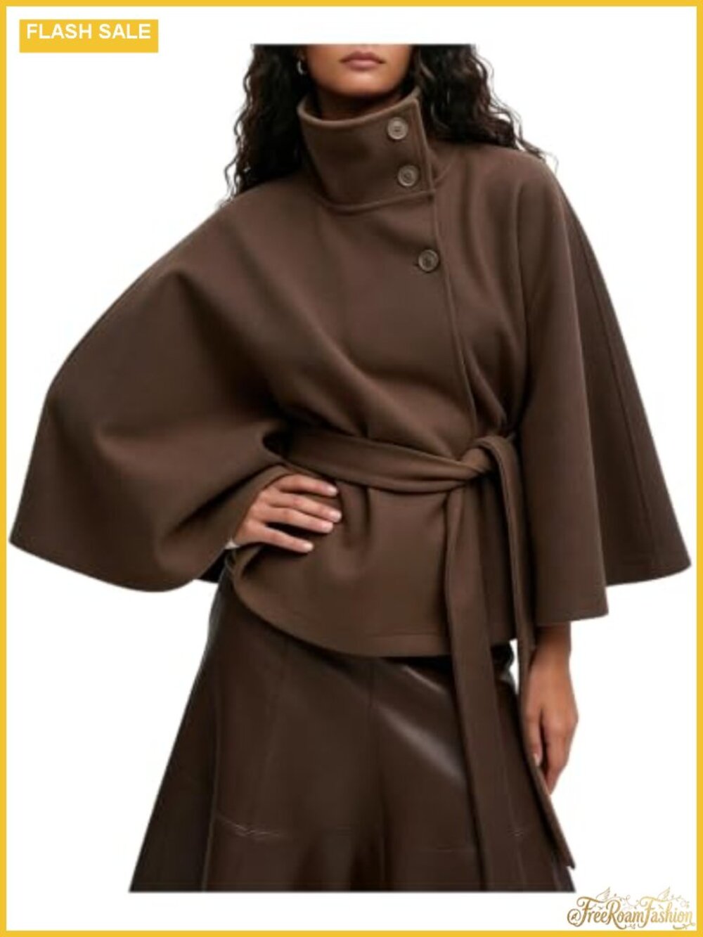 Women's Batwing Sleeve Poncho Coat Wool Blend Winter Cape Jacket
